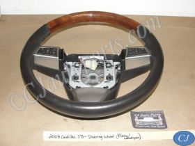 OEM 2008 2009 Cadillac STS EBONY CASHMERE HEATED LEATHER & WOODGRAIN STEERING WHEEL #25921226/34037168B Ebony/Black & Wood Grain