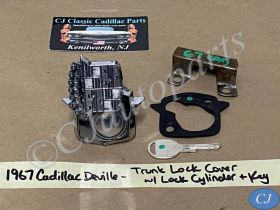 OEM 1967 1968 Cadillac Deville Eldorado Cadillac Calais DECK LID TRUNK LOCK COVER FLIPPER EMBLEM W/ LOCK CYLINDER & KEY #3633073