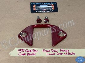 OEM 1959 1960 Cadillac Deville Eldorado Fleetwood FRONT LOWER DOOR HINGE COVER PLATE WITH BOLTS #4750406