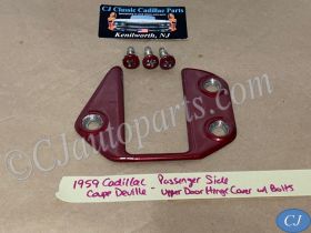 OEM 1959 1960 Cadillac Deville Eldorado Fleetwood RIGHT FRONT DOOR UPPER DOOR HINGE COVER PLATE WITH BOLTS #4750404