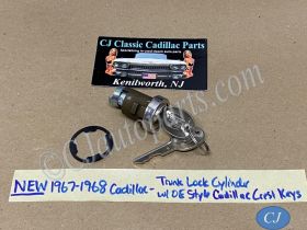 NEW 1967-1968 Cadillac Deville Eldorado Calais Fleetwood TRUNK LOCK CYLINDER WITH OE STYLE CADILLAC CREST KEYS