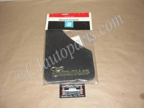 NOS GM CADILLAC CIMARRON SPLASH GUARDS MUD FLAPS - BLACK WITH GOLD SCRIPT