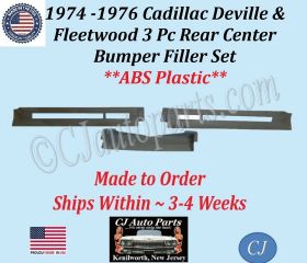 NEW 1974 1975 1976 Cadillac Deville & Fleetwood 3 Pc Rear Center Bumper Filler Set