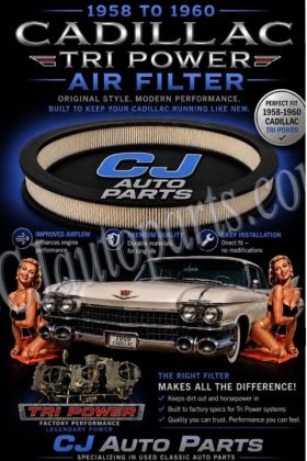 NEW 1958 1959 1960 CADILLAC Deville Eldorado Fleetwood TRI-POWER (3x2 BBL) AIR CLEANER FILTER