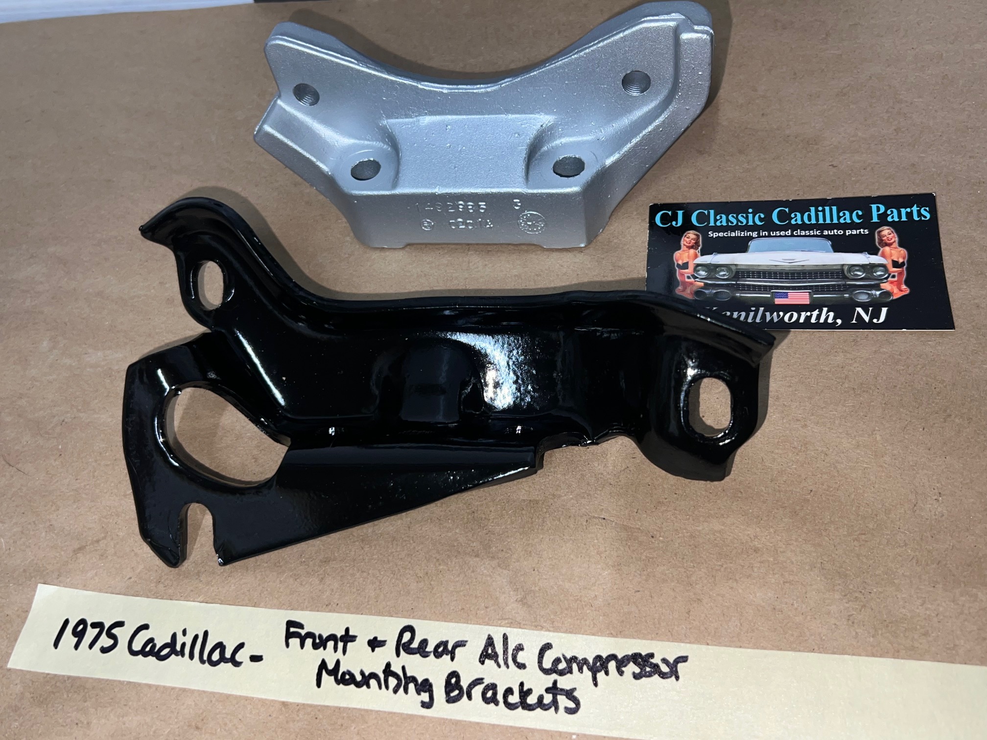 OEM 1968 1969 1970 1971 1972 1973 1974 1975 1976 Cadillac Deville Eldorado Fleetwood Calais FRONT & REAR A/C COMPRESSOR MOUNTING BRACKETS SUPPORT #1492985/#1488838 - Image 2