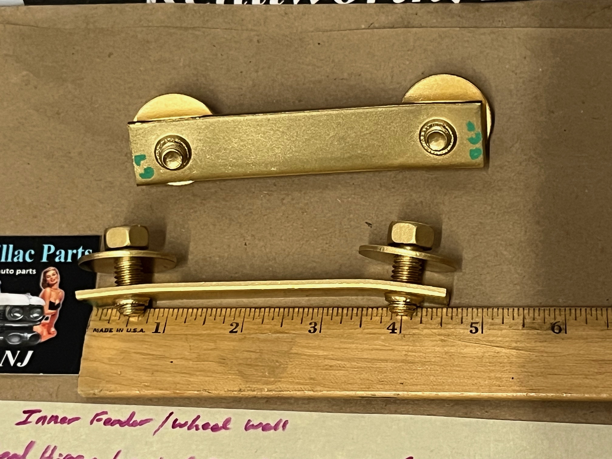 OEM 1963 1964 1965 1966 1967 1968 Cadillac Deville Fleetwood Calais 1963 1964 1965 1966 Eldorado INNER FENDER WHEEL WELL HOOD HINGE BRACKET MOUNTING STRAP RETAINERS #3511807 - Image 3