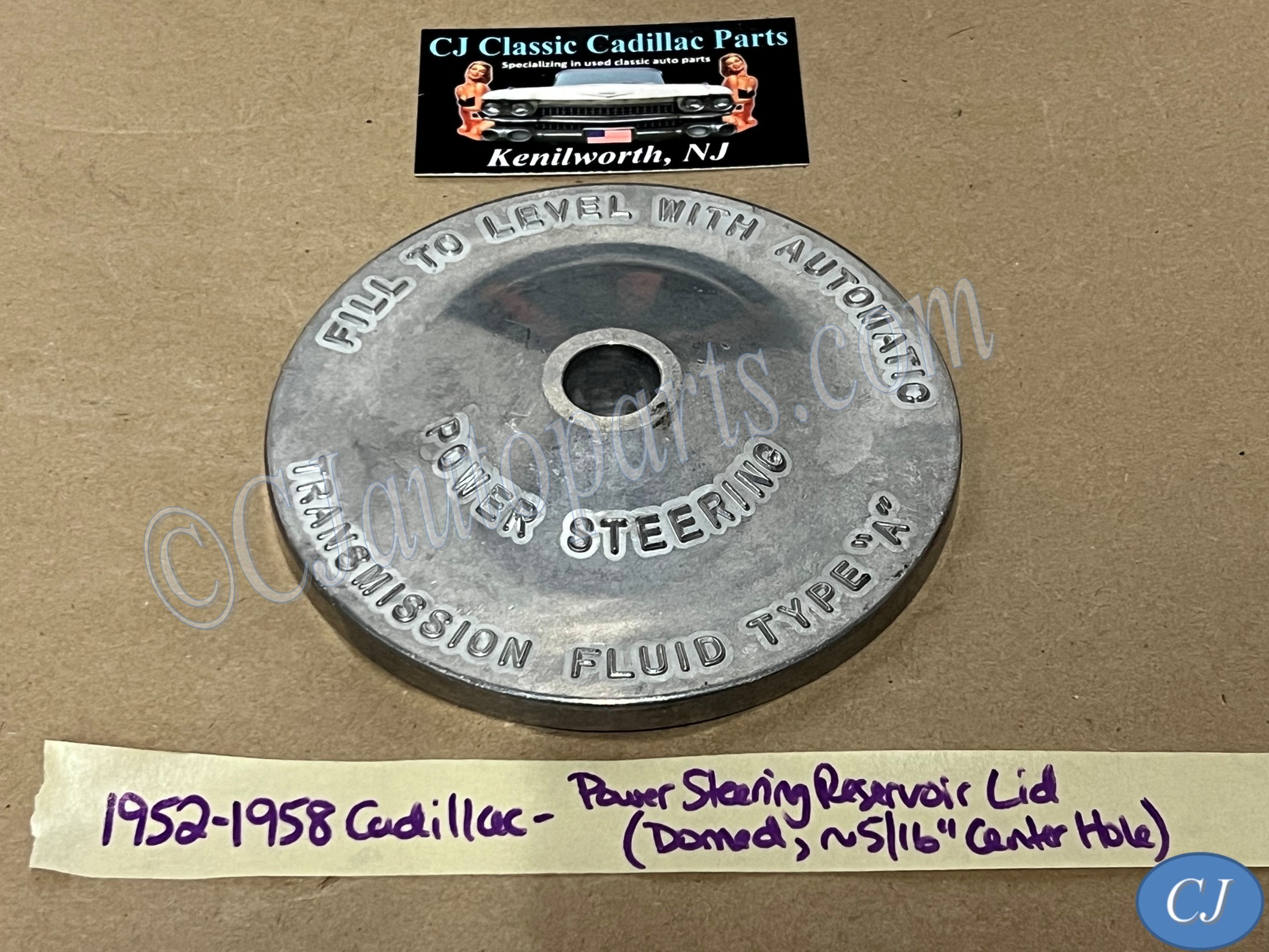 NEW 1952 1953 1954 1955 1956 1957 1958 CADILLAC DEVILLE FLEETWOOD ELDORADO DOMED POWER STEERING PUMP RESERVOIR CAP LID COVER WITH BOLT ~ 5/16" CENTER HOLE