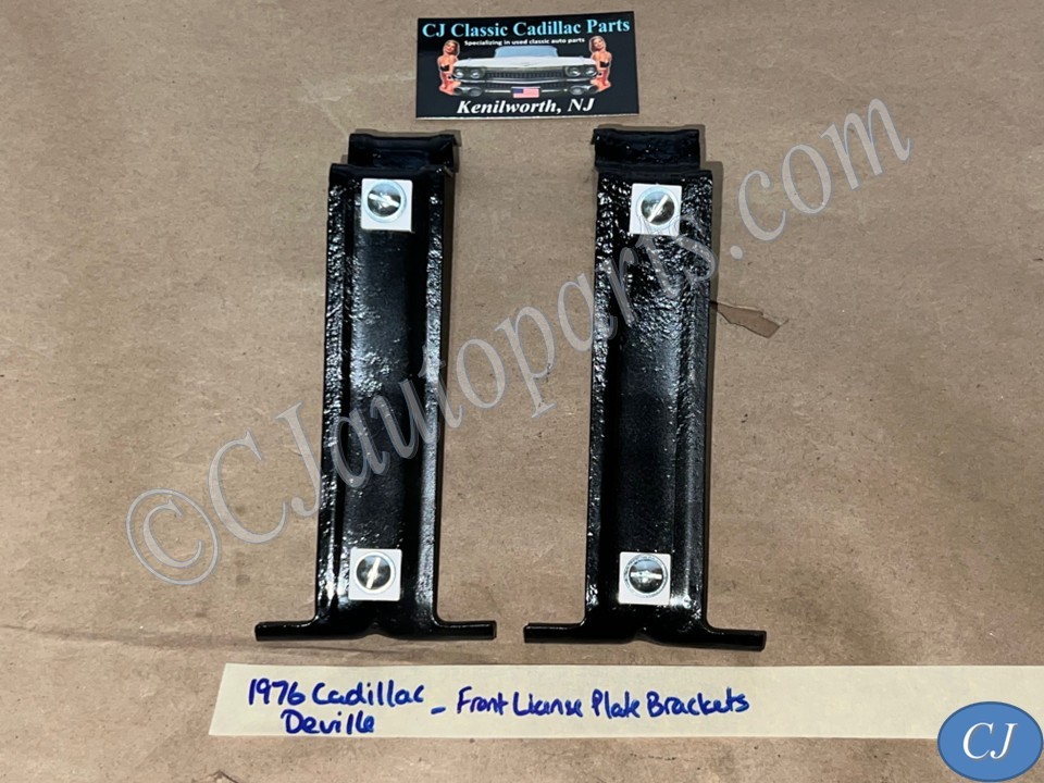 OEM 1975 1976 Cadillac Eldorado Deville Fleetwood Calais FRONT BUMPER LICENSE PLATE MOUNTING BRACKETS - PAIR #1605359