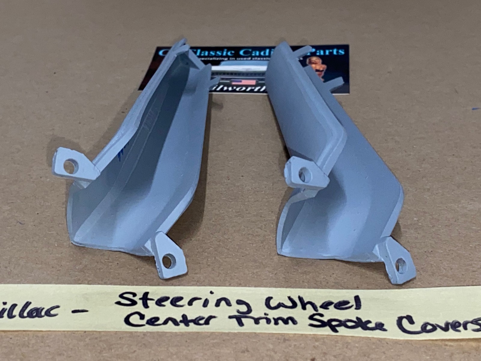 OEM 1959 Cadillac Deville Eldorado Fleetwood STEERING WHEEL CENTER SPOKE TRIM COVERS (PAIR) **RARE** #1471655 - Image 12