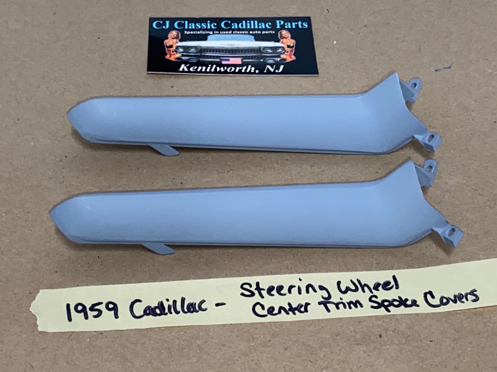 OEM 1959 Cadillac Deville Eldorado Fleetwood STEERING WHEEL CENTER SPOKE TRIM COVERS (PAIR) **RARE** #1471655 - Image 2