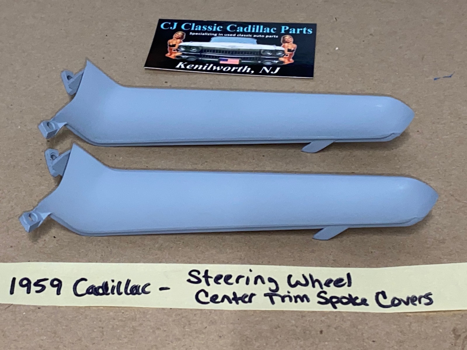 OEM 1959 Cadillac Deville Eldorado Fleetwood STEERING WHEEL CENTER SPOKE TRIM COVERS (PAIR) **RARE** #1471655 - Image 4