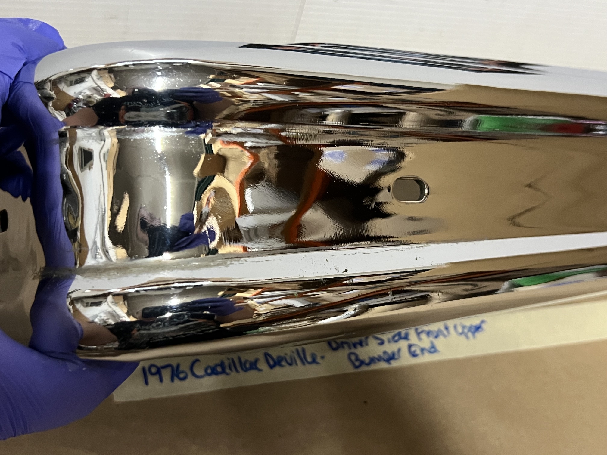 OEM 1974 1975 1976 Cadillac Deville Calais Fleetwood LEFT DRIVER SIDE FRONT BUMPER UPPER END CORNER BAR #3516089 - Image 9
