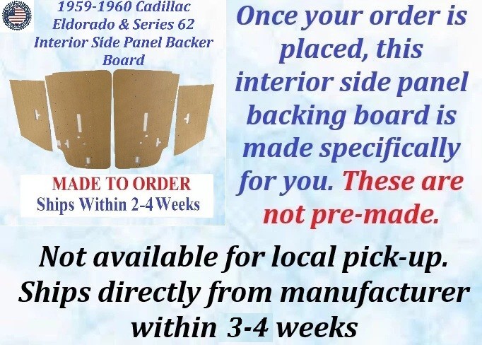 NEW Reproduction 1959-1960 Cadillac 2 Door Hardtop Interior Door Panel & Quarter Panel Backer Boards (4 Pcs) (CAD-DBD-525) - Image 2