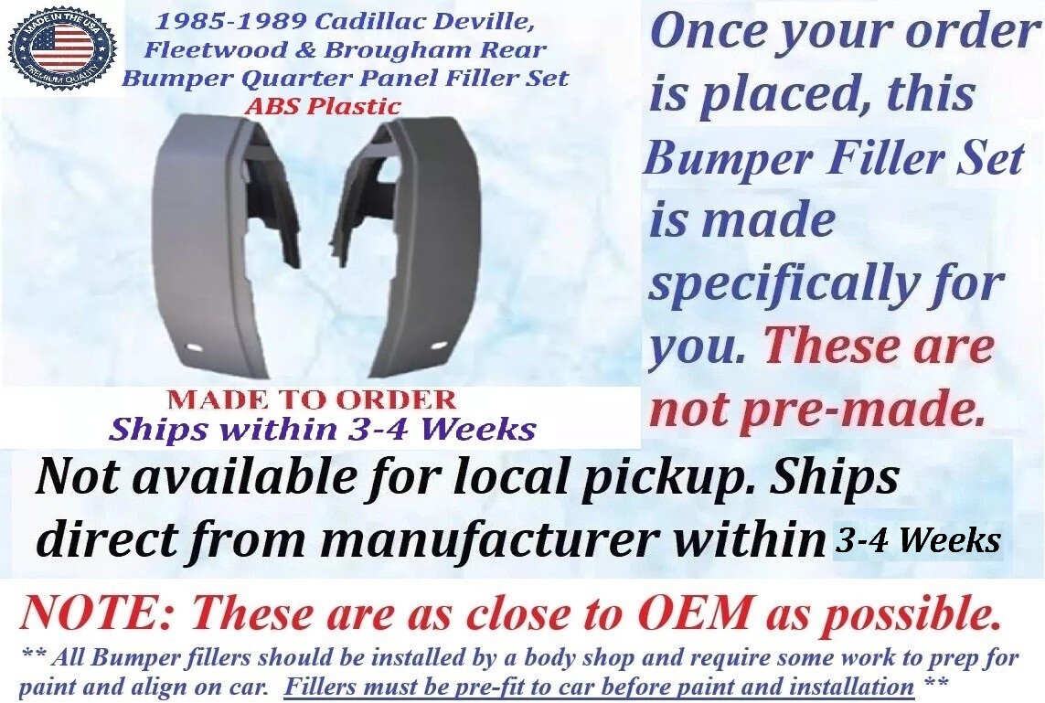 NEW 1985 1986 1987 1988 1989 Cadillac Deville Brougham & Fleetwood Rear Quarter Panel Filler Set (2 Piece Fillers) - Image 2