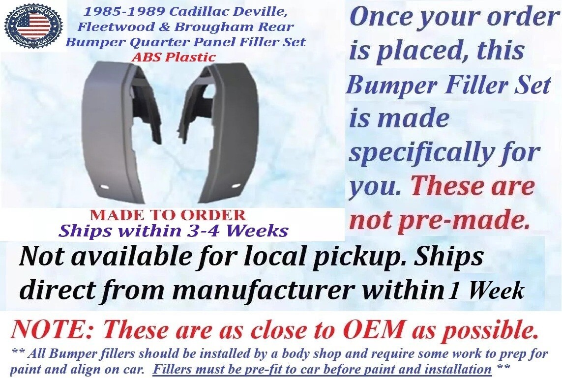 NEW 1985 1986 1987 1988 1989 Cadillac Deville Brougham & Fleetwood 2 Pc Rear Quarter Panel Fillers Set - Image 2