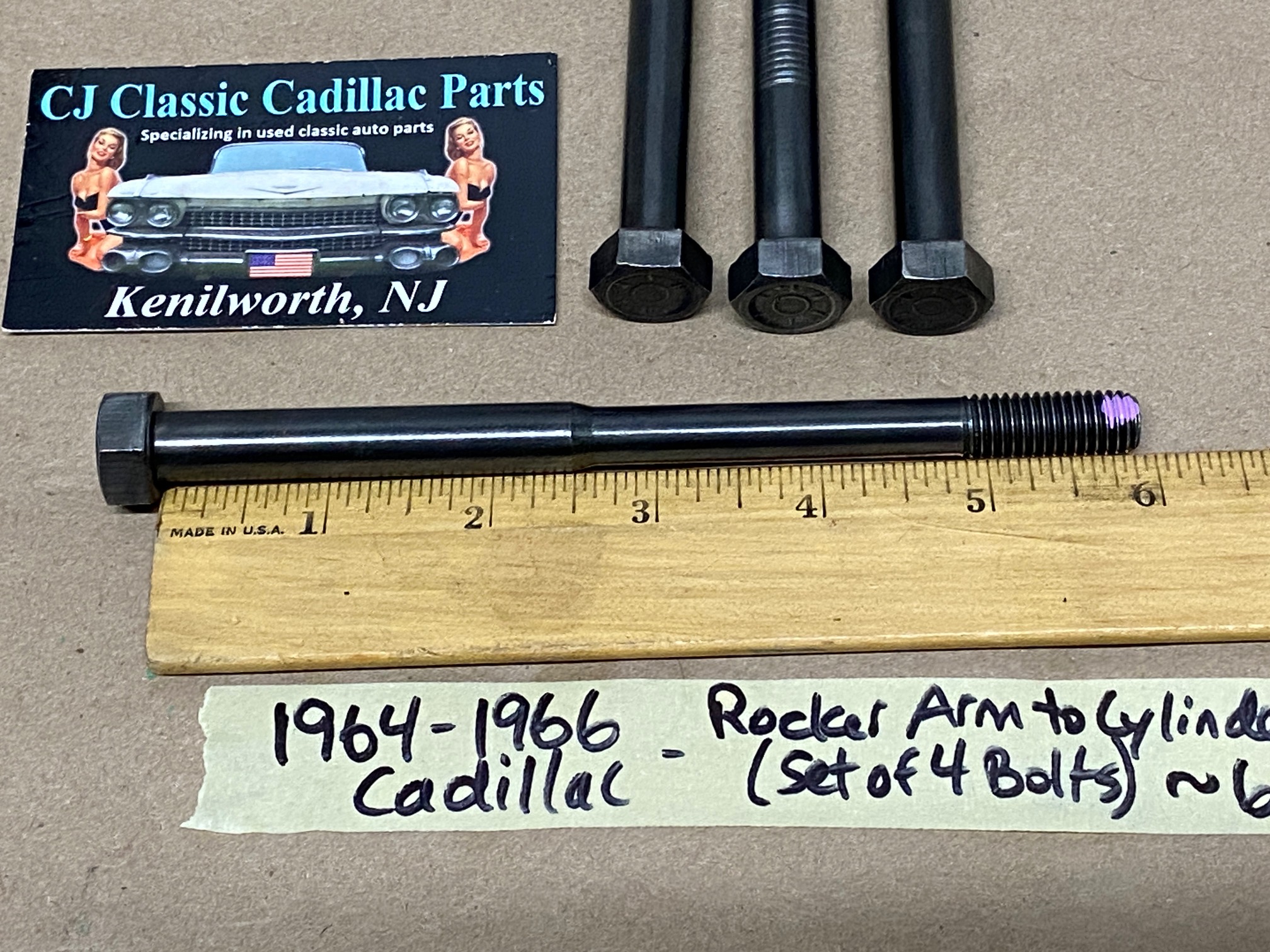 1964 1965 1966 Cadillac Deville Eldorado Fleetwood Calais 429 Engine ROCKER ARM CYLINDER HEAD BOLTS (~6-1/4" LONG) SET OF 4 #1480974 - Image 3