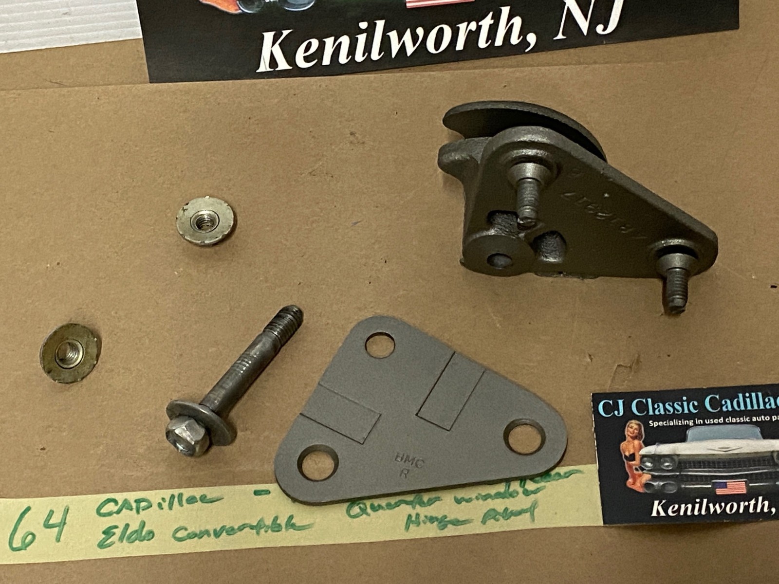 OEM 1961 1962 1963 1964 Cadillac Deville Eldorado Convertible Chevrolet Impala Convertible RIGHT PASSENGER SIDE REAR QUARTER WINDOW HINGE PIVOT WITH ADJUSTING PLATE #4812917 - Image 11