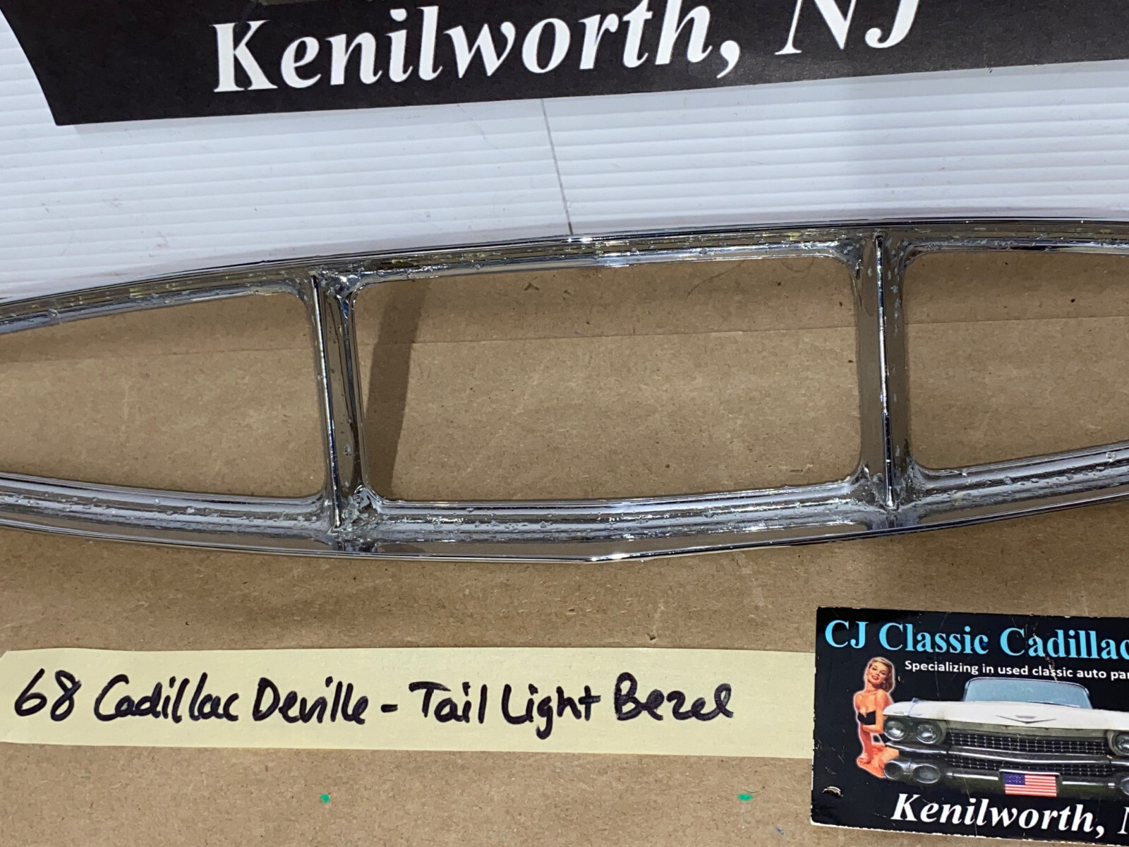 OEM 1967 1968 Cadillac Deville Fleetwood Calais Commrecial Chassis TAIL LIGHT BEZEL TRIM BUMPER END REAR LAMP #5959155 - Image 3