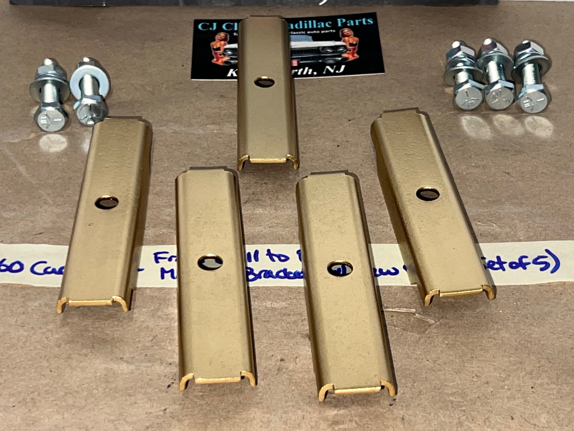 OEM 1960 Cadillac Deville Eldorado Fleetwood FRONT GRILL TO BUMPER MOUNTING BRACKETS WITH NEW BOLTS - SET OF 5 - Image 3