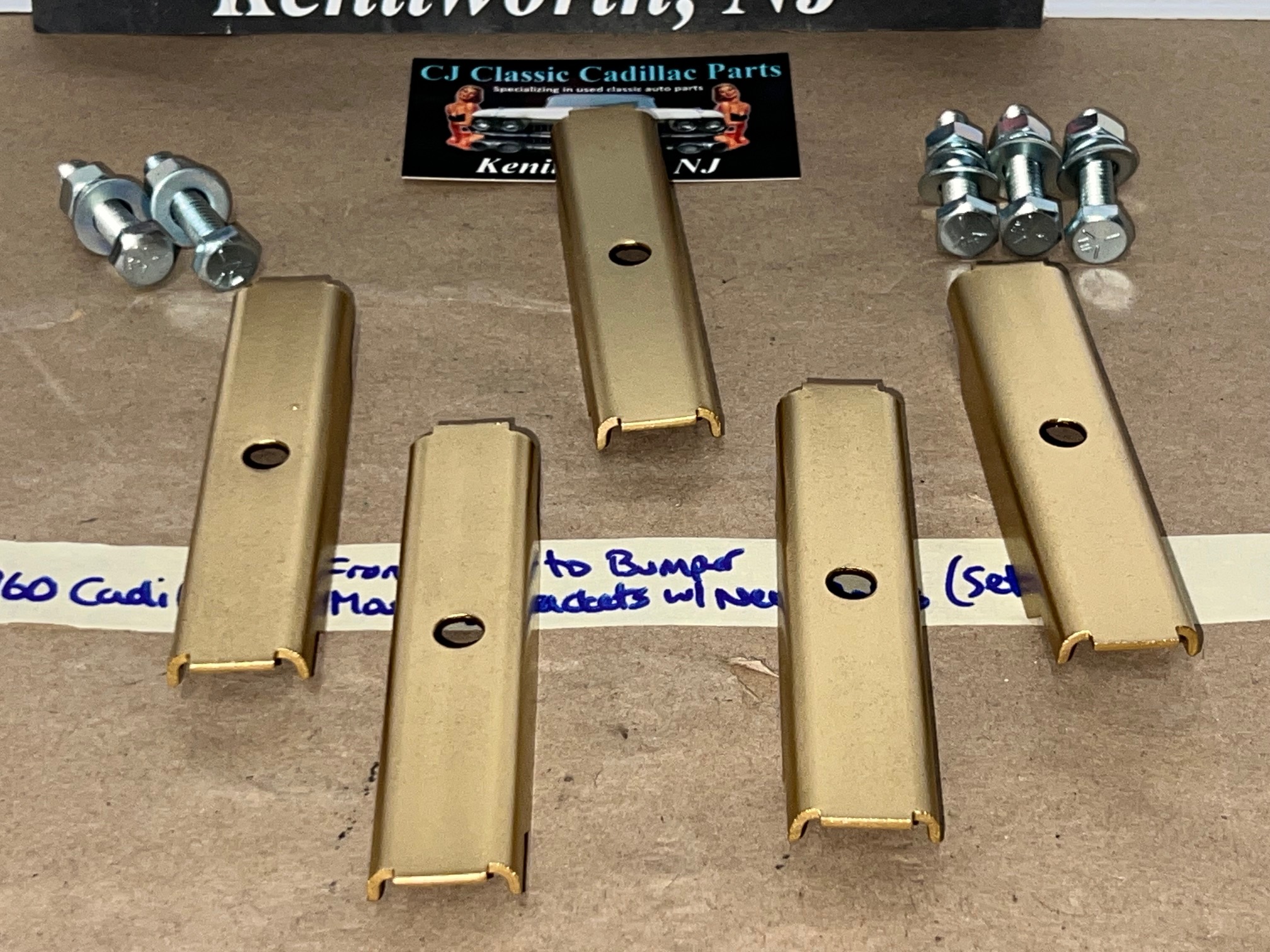 OEM 1960 Cadillac Deville Eldorado Fleetwood FRONT GRILL TO BUMPER MOUNTING BRACKETS WITH NEW BOLTS - SET OF 5 - Image 5