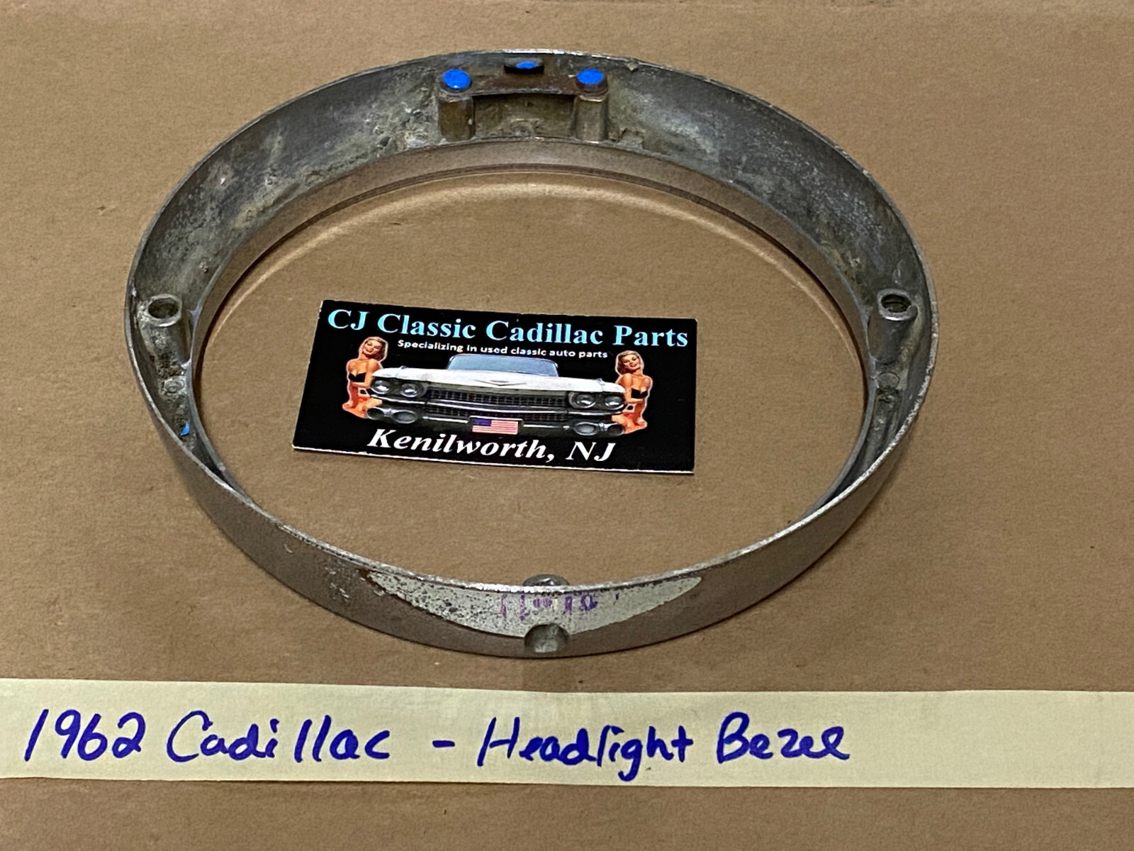 OEM 1962 Cadillac Deville Fleetwood Eldorado HEADLIGHT CHROME BEZEL DOOR TRIM #3512583/#1477656 - Image 10