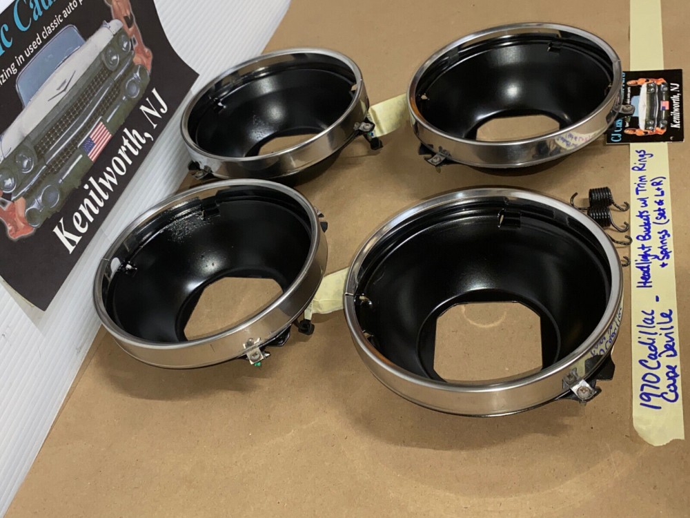 OEM 1969 1970 1971 1972 1973 1974 Cadillac Deville Eldorado Fleetwood Calais LEFT & RIGHT INNER & OUTER HEADLIGHT BUCKETS WITH TRIM RINGS #5963839/#5963840/#5963838 - Image 10