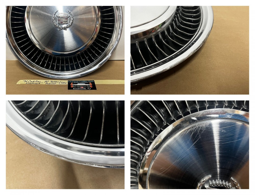 OEM 1974 1975 1976 Cadillac Deville Fleetwood 15" TURBINE HUBCAP WHEEL COVER W/CREST WREATH EMBLEM #001 - Image 10