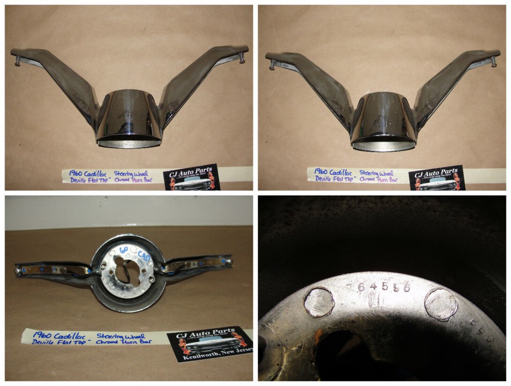 OEM 1960 Cadillac Deville Eldorado Fleetwood FLAT TOP STEERING WHEEL CHROME HORN BAR RING **TESTED** #764596 - Image 11
