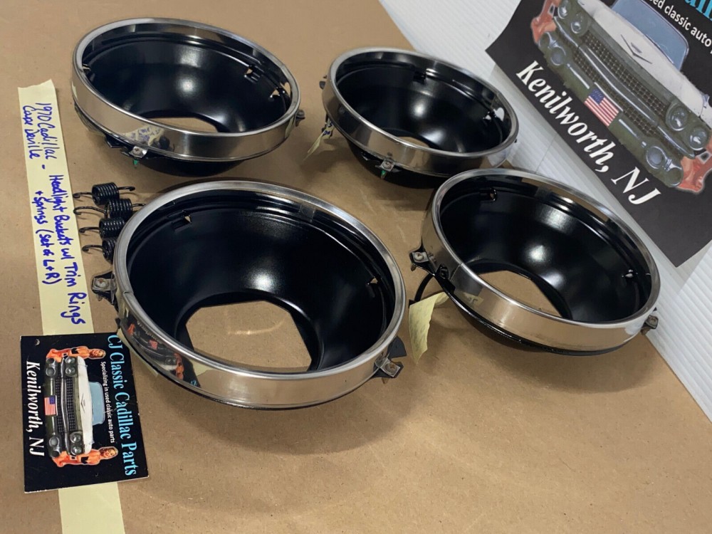 OEM 1969 1970 1971 1972 1973 1974 Cadillac Deville Eldorado Fleetwood Calais LEFT & RIGHT INNER & OUTER HEADLIGHT BUCKETS WITH TRIM RINGS #5963839/#5963840/#5963838 - Image 11
