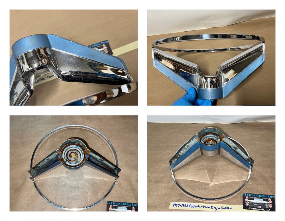 OEM 1957-1958 CADILLAC DEVILLE ELDORADO FLEETWOOD STEERING WHEEL HORN RING WITH EMBLEM & SPRING CONTACT #1465948 - Image 11