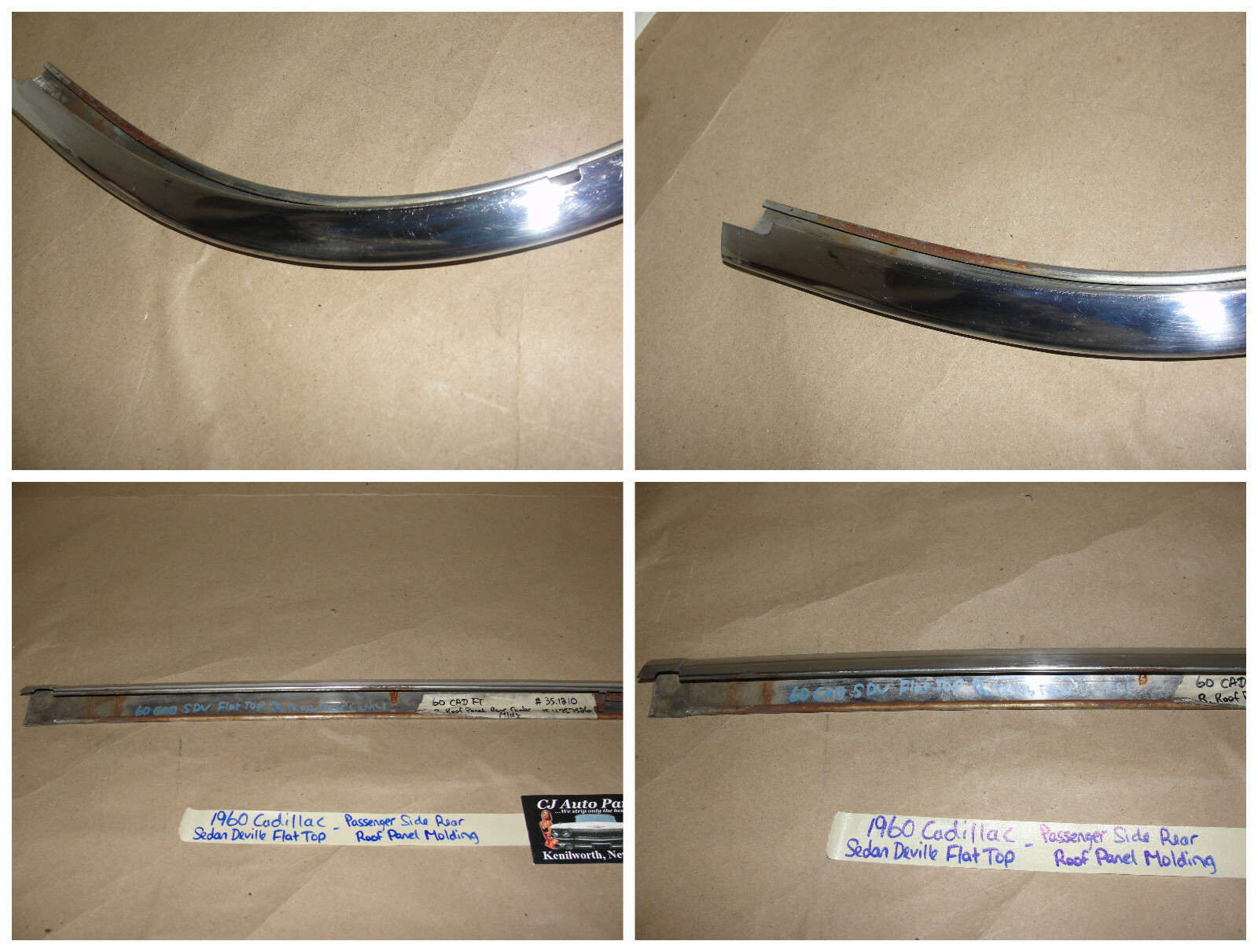 OEM 1959 1960 Cadillac Deville Flat Top 4 Door 4 Window RIGHT CENTER REAR ROOF PANEL UPPER MOLDING TRIM #4757526 - Image 11