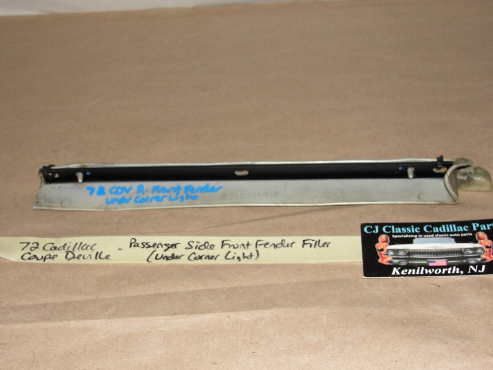 OEM 1972 Cadillac Deville Calais Fleetwood RIGHT PASSENGER SIDE FRONT FENDER FILLERS PANEL UNDER CORNER LIGHT #1498949 - Image 11