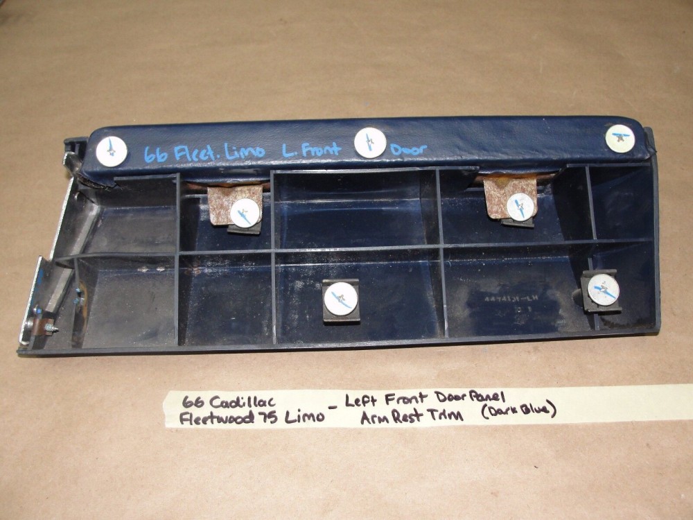 OEM 1966 1967 Cadillac Fleetwood LIMO LIMOUSINE LEFT DRIVER SIDE FRONT DOOR PANEL ARM REST BASE PAD TRIM - - DARK BLUE - Image 12