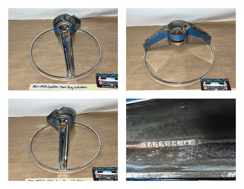 OEM 1957-1958 CADILLAC DEVILLE ELDORADO FLEETWOOD STEERING WHEEL HORN RING WITH EMBLEM & SPRING CONTACT #1465948 - Image 12