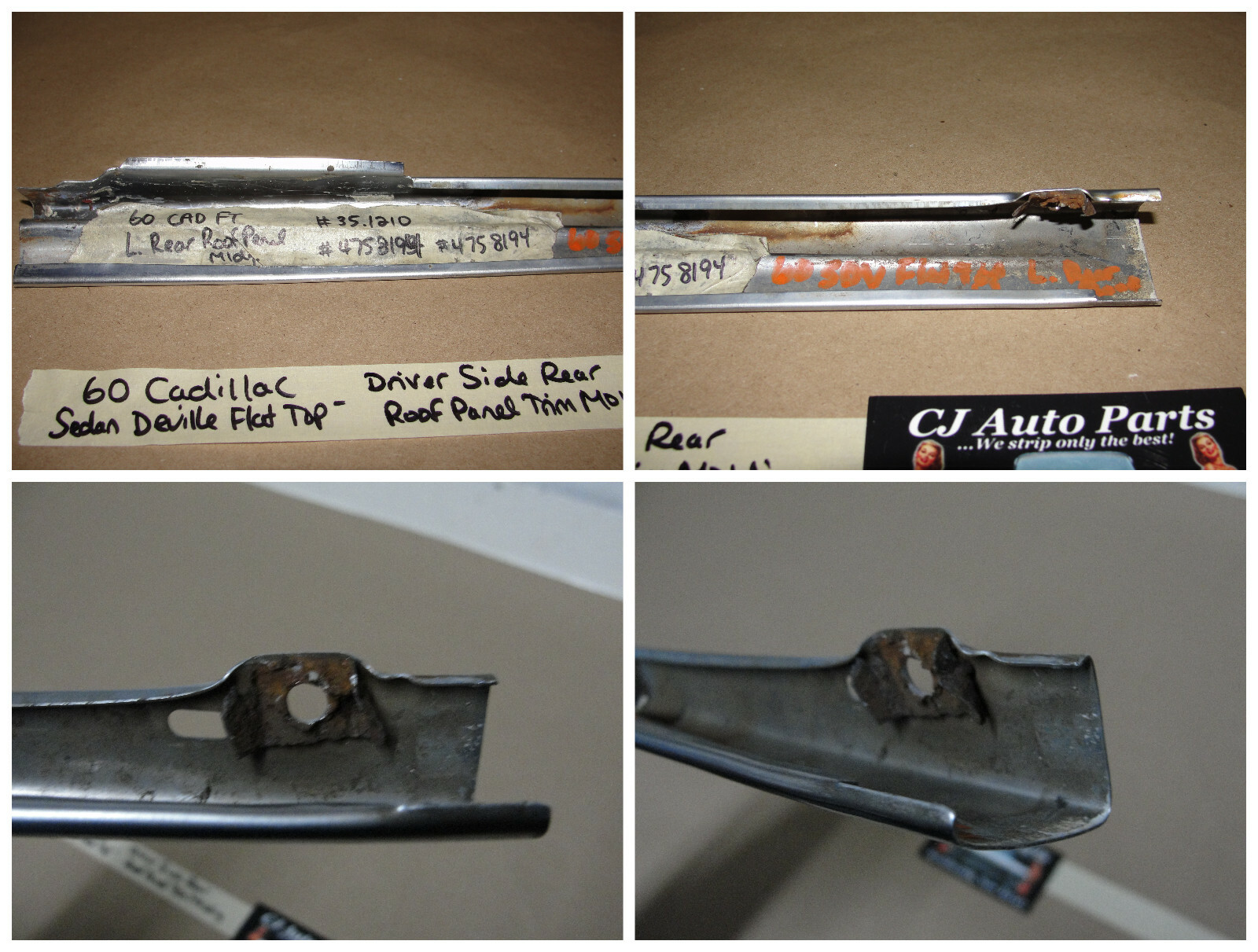 OEM 1959 1960 Cadillac Deville FLAT TOP LEFT DRIVER SIDE REAR ROOF PANEL MOLDING TRIM #4758194 - Image 12