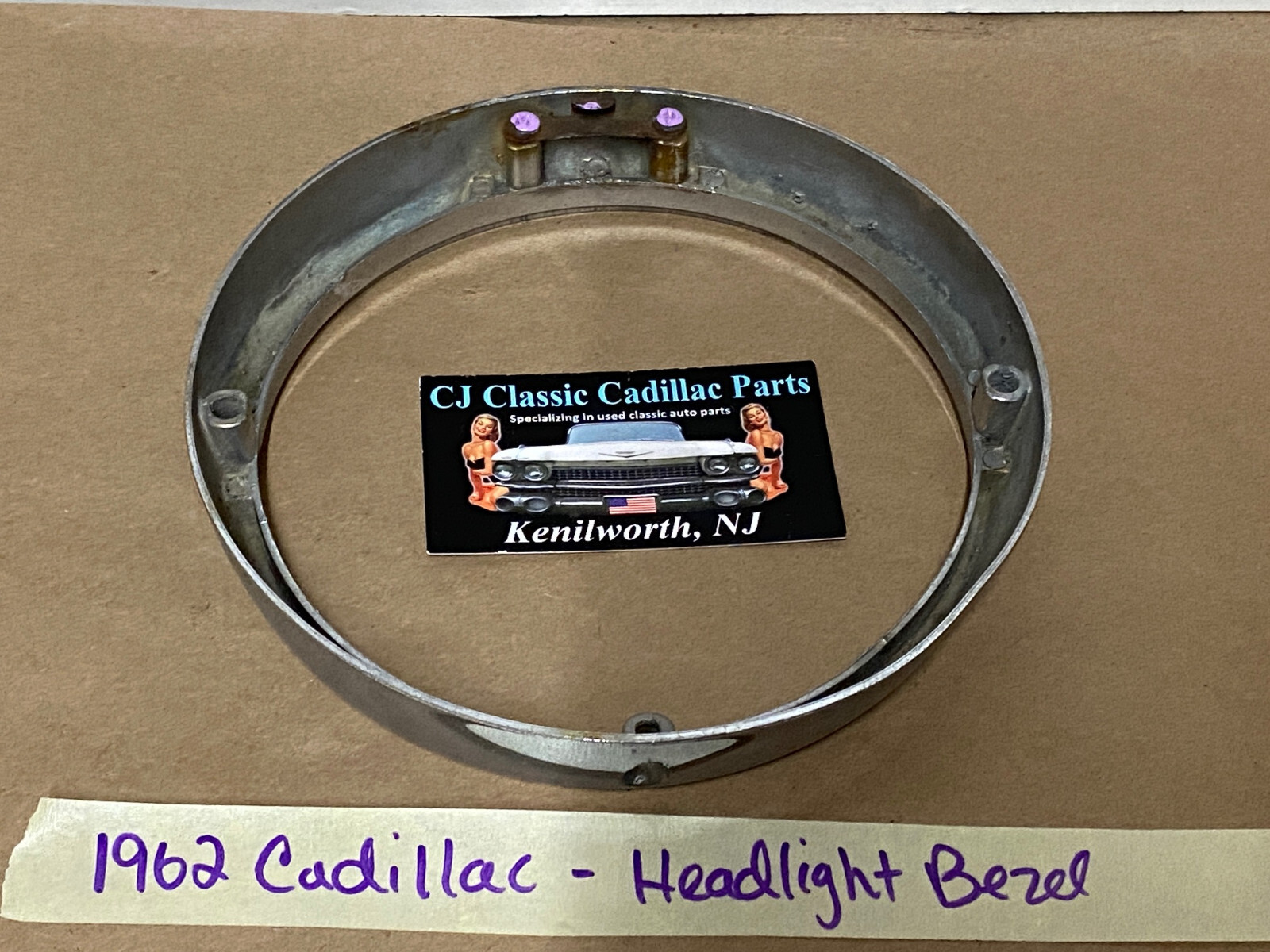 OEM 1962 Cadillac Deville Fleetwood Eldorado HEADLIGHT CHROME BEZEL DOOR TRIM #3512583/#1477656 - Image 12