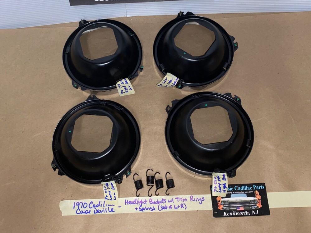 OEM 1969 1970 1971 1972 1973 1974 Cadillac Deville Eldorado Fleetwood Calais LEFT & RIGHT INNER & OUTER HEADLIGHT BUCKETS WITH TRIM RINGS #5963839/#5963840/#5963838 - Image 12