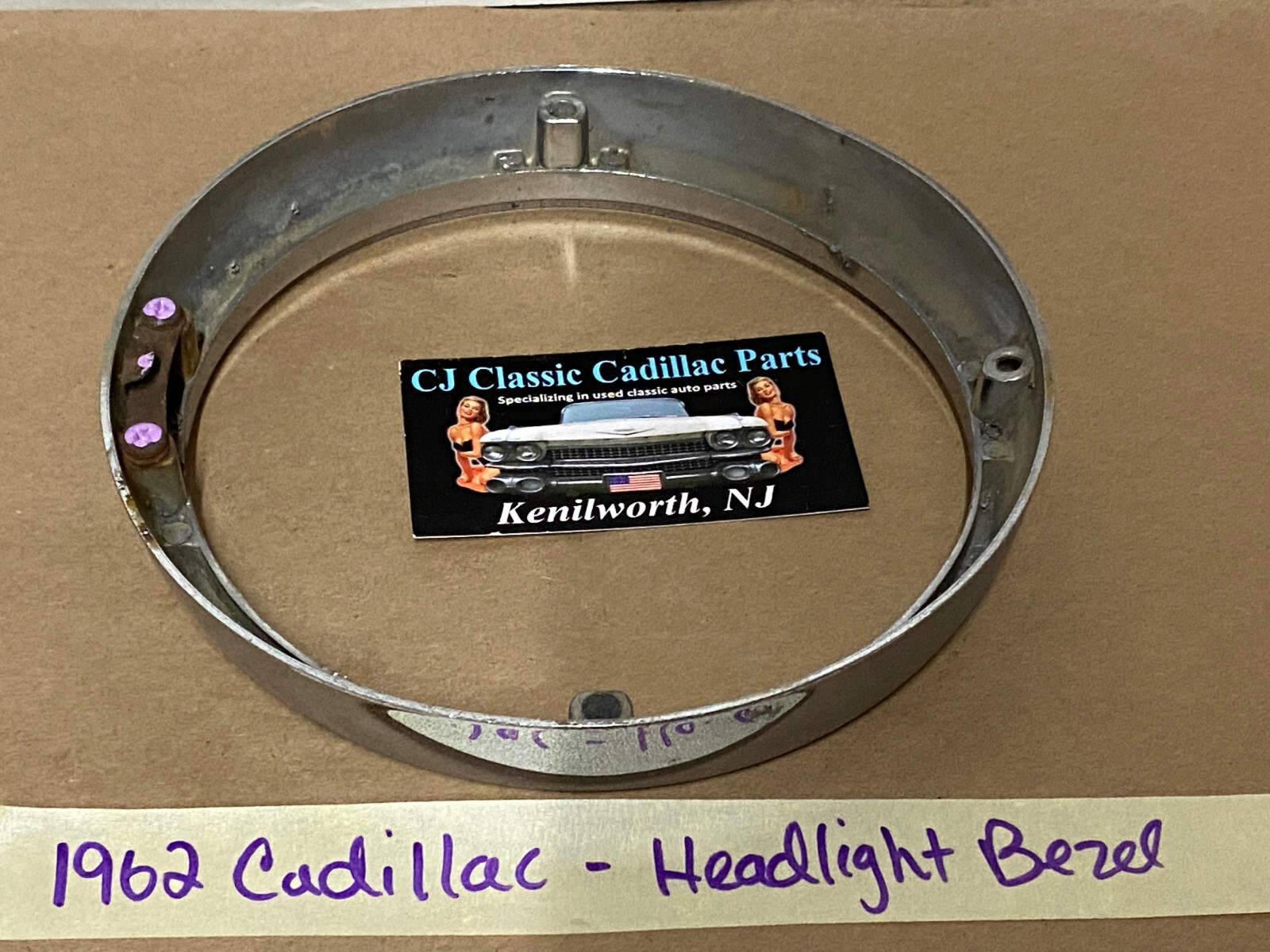 OEM 1962 Cadillac Deville Fleetwood Eldorado HEADLIGHT CHROME BEZEL DOOR TRIM #3512583/#1477656 - Image 13