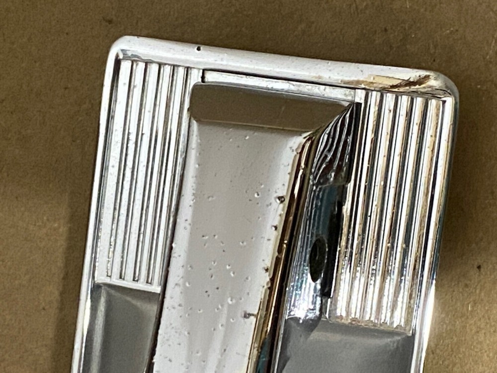 OEM 1960 Cadillac Deville INTERIOR DOOR PULL HANDLE WITH BACK PLATE ESCUTCHEON TRIM #4780949/#4780948 - Image 13