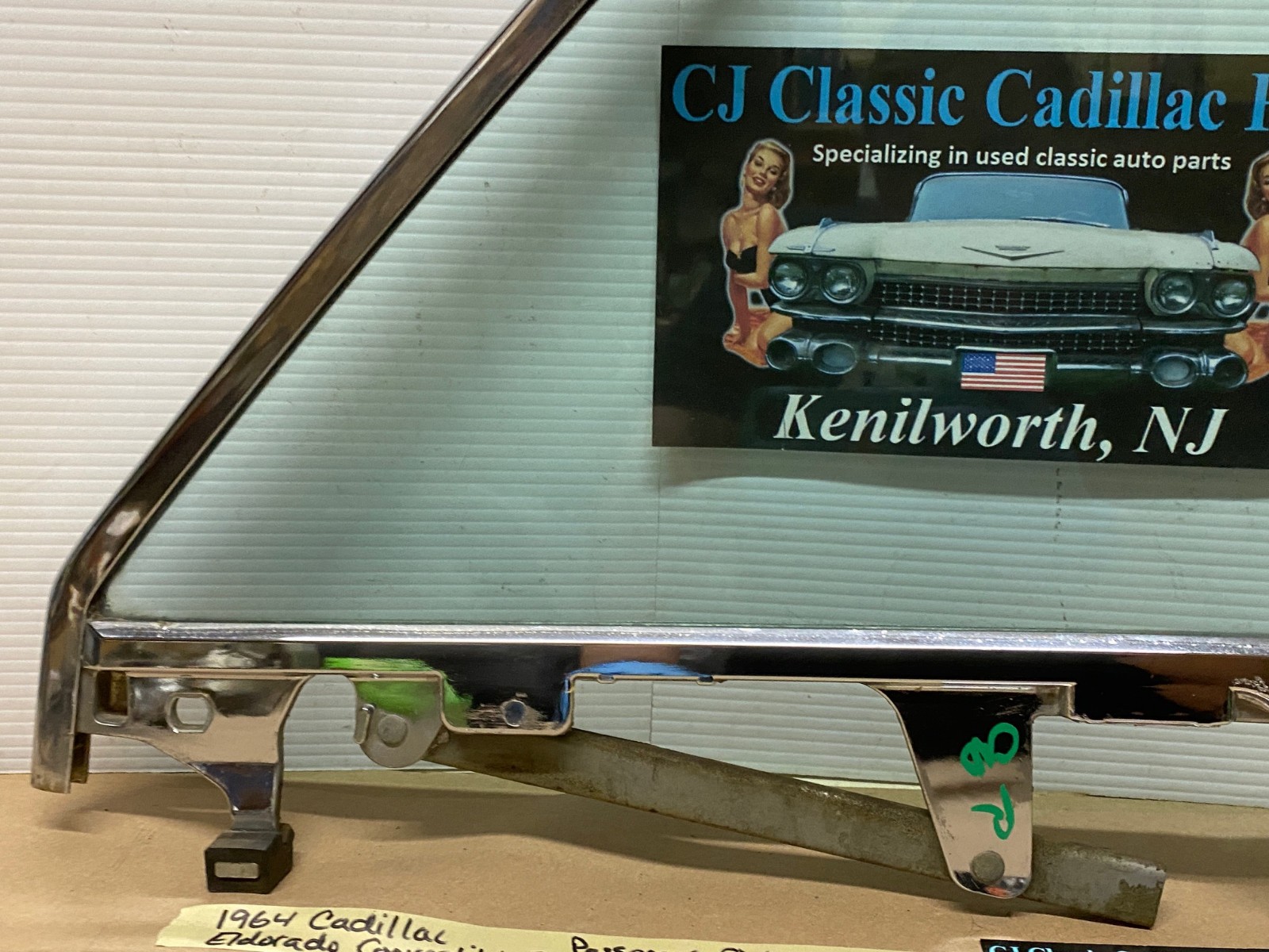 OEM 1962 1963 1964 Cadillac Eldorado Deville Convertible RIGHT REAR QUARTER WINDOW GLASS & FRAME #4439717/#5719066 - Image 14