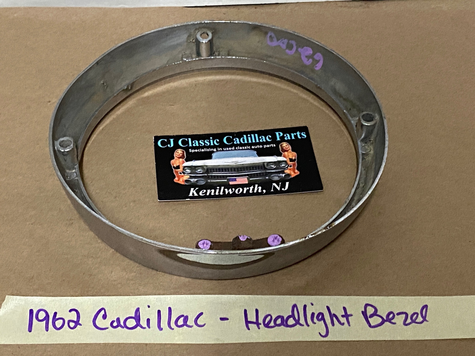 OEM 1962 Cadillac Deville Fleetwood Eldorado HEADLIGHT CHROME BEZEL DOOR TRIM #3512583/#1477656 - Image 14