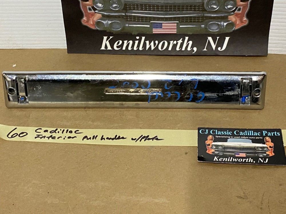 OEM 1960 Cadillac Deville INTERIOR DOOR PULL HANDLE WITH BACK PLATE ESCUTCHEON TRIM #4780949/#4780948 - Image 14