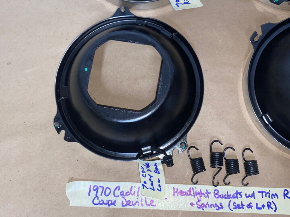 OEM 1969 1970 1971 1972 1973 1974 Cadillac Deville Eldorado Fleetwood Calais LEFT & RIGHT INNER & OUTER HEADLIGHT BUCKETS WITH TRIM RINGS #5963839/#5963840/#5963838 - Image 15