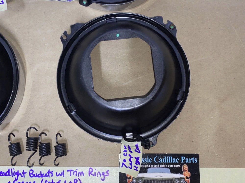 OEM 1969 1970 1971 1972 1973 1974 Cadillac Deville Eldorado Fleetwood Calais LEFT & RIGHT INNER & OUTER HEADLIGHT BUCKETS WITH TRIM RINGS #5963839/#5963840/#5963838 - Image 16