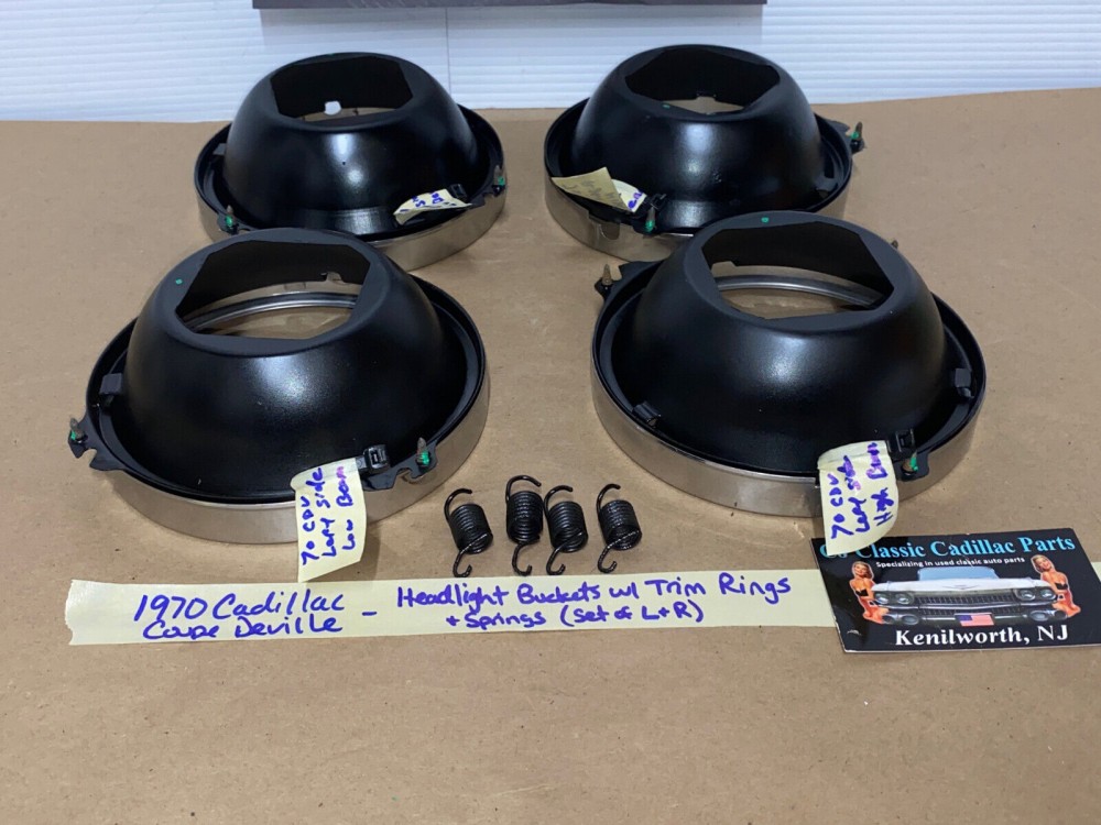 OEM 1969 1970 1971 1972 1973 1974 Cadillac Deville Eldorado Fleetwood Calais LEFT & RIGHT INNER & OUTER HEADLIGHT BUCKETS WITH TRIM RINGS #5963839/#5963840/#5963838 - Image 18
