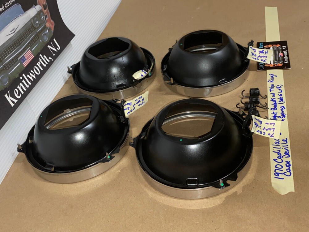 OEM 1969 1970 1971 1972 1973 1974 Cadillac Deville Eldorado Fleetwood Calais LEFT & RIGHT INNER & OUTER HEADLIGHT BUCKETS WITH TRIM RINGS #5963839/#5963840/#5963838 - Image 19