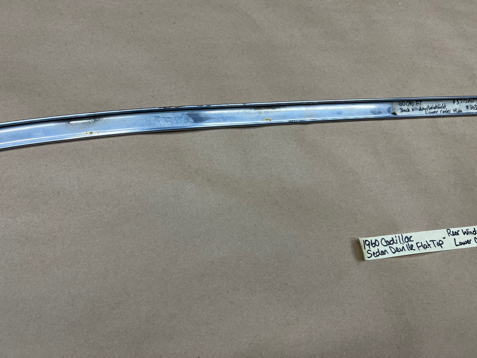 OEM 1959 1960 Cadillac Deville 4 Door 4 Window FLAT TOP EXTERIOR REAR WINDSHIELD LOWER CENTER MOLDING TRIM #3631400 - Image 19