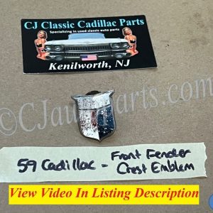 OEM 1959 Cadillac Deville Eldorado Fleetwood FRONT FENDER GUNSIGHT CREST SHIELD EMBLEM #1470534