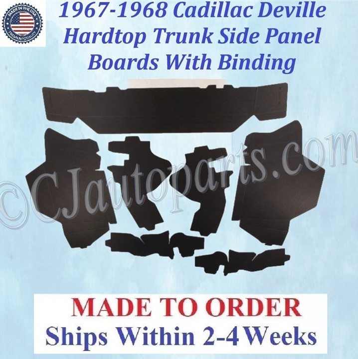1967 1968 Cadillac Deville Hardtop TRUNK SIDE BOARD PANELS w/BINDING #CAD-SDP-295