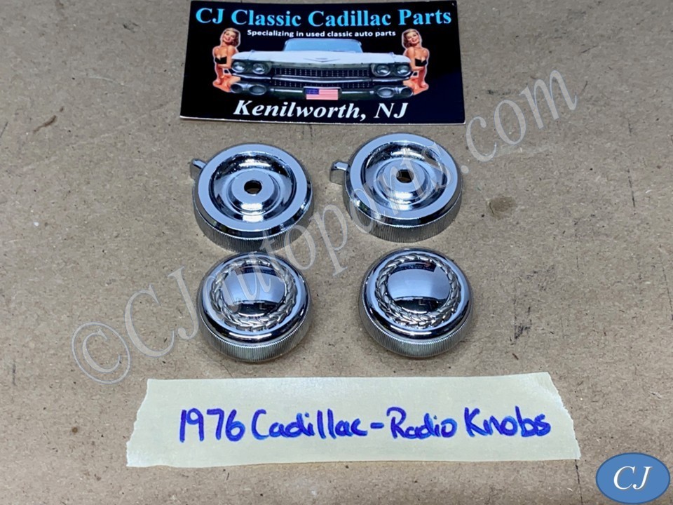 OEM 1974 1975 1976 Cadillac Deville Fleetwood Calais 1974 1975 1976 1977 1978 Eldorado 1976 1977 1978 1979 Seville DASH RADIO KNOBS w/GOLD WREATH BEZELS ESCUTCHEONS #1602756/#1497099
